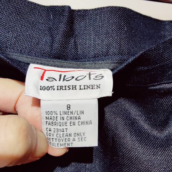 Vintage Talbots Sz 8 Black Irish Linen Trousers High Rise Relaxed Fit Pants - Picture 3 of 6